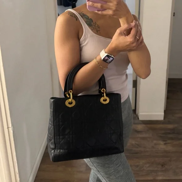 Dior Black Quilted Leather Satchel with Gold Hardware - Picture 3 of 15